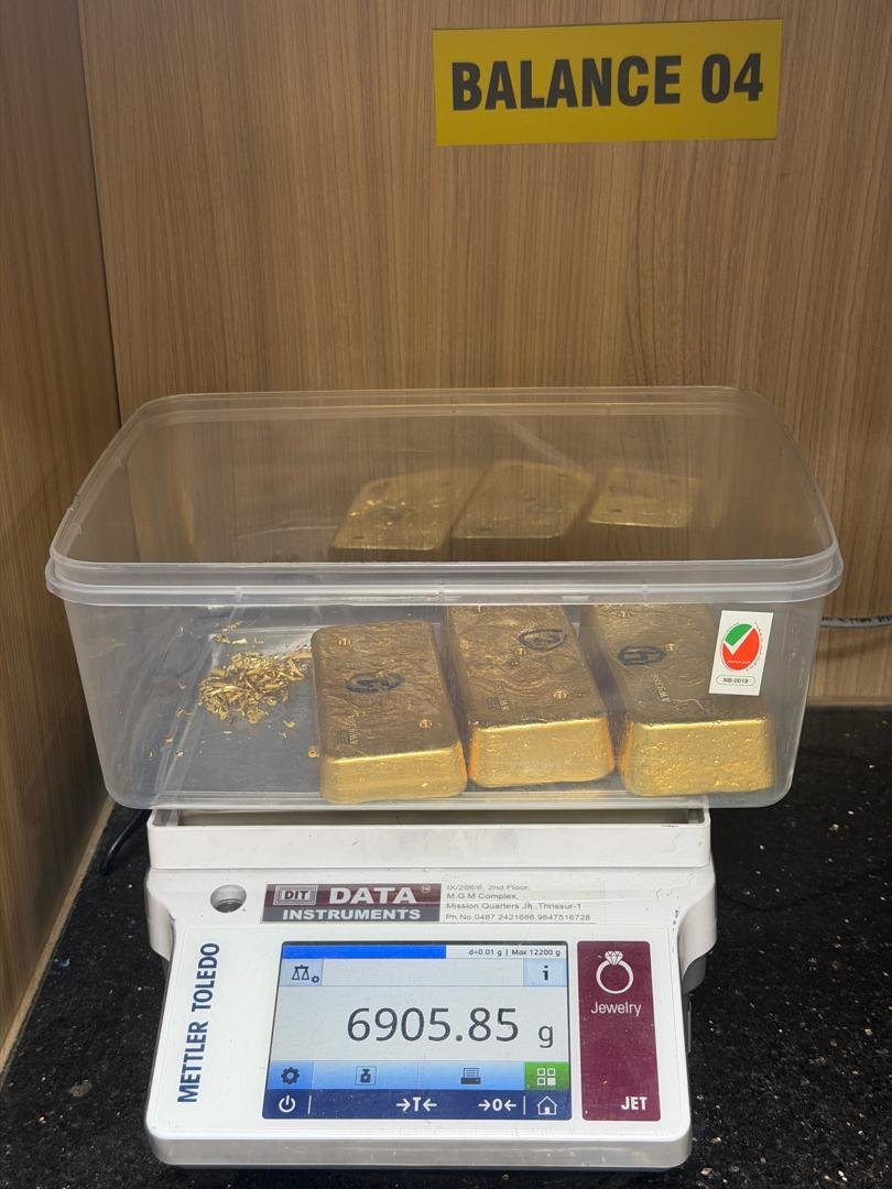 Gold weighed on a scale during verification in Dubai